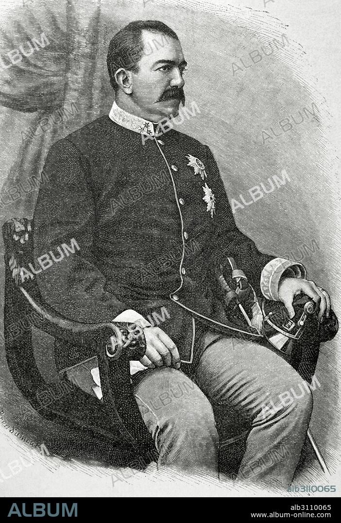 Milano I (1854-1901). Principe y rey de Serbia. Retrato. Grabado de R. Brend'Amour. Nuestro Siglo, 1883.