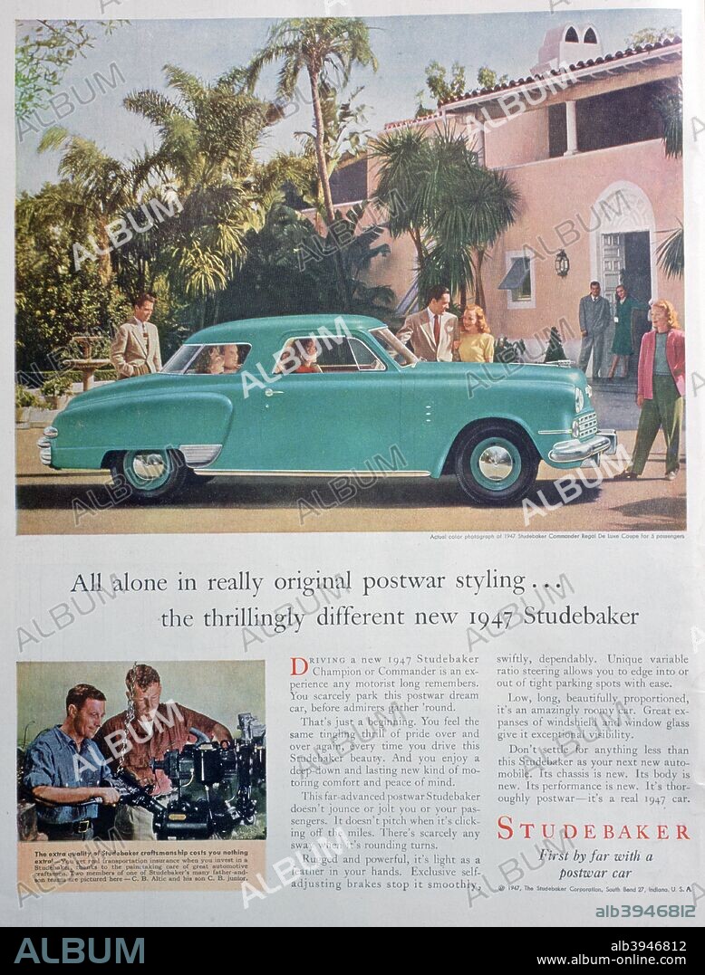 Studebaker car advert, 1947.  Rights information: Cleared for Editorial Use Only. Please Contact Us For Any Other Clearance Rights.
