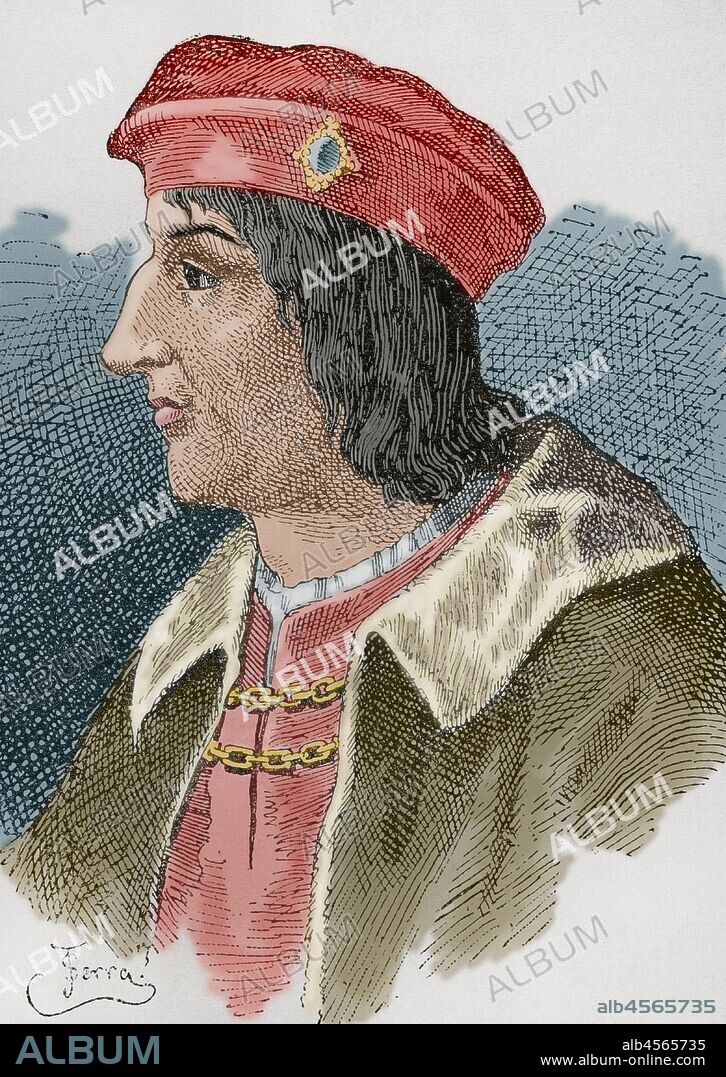 Gonzalo Fernandez de Cordoba (1453-1515), called "El Gran Capitan" ("The Great Captain)". Spanish general. Engraving by Serra. Museo Militar, 1883. Later colouration.