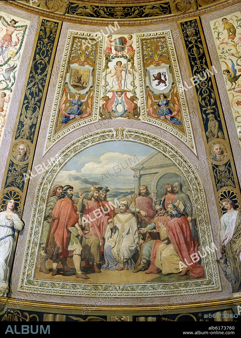 CARLOS LUIS DE RIBERA Y FIEVE. LEGISLADORES DE LA EPOCA GODA-ALFONSO VII - PINTURA MURAL DE LA BOVEDA DEL SALON DE SESIONES DEL CONGRESO REALIZADO ENTRE 1850 Y 1853.