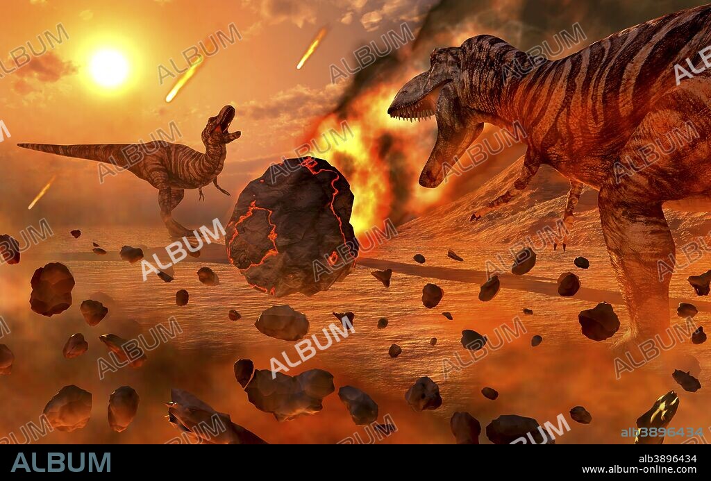 Artist's concept of the Cretaceous-Paleogene extinction event, which brought the extinction of all the dinosaurs.