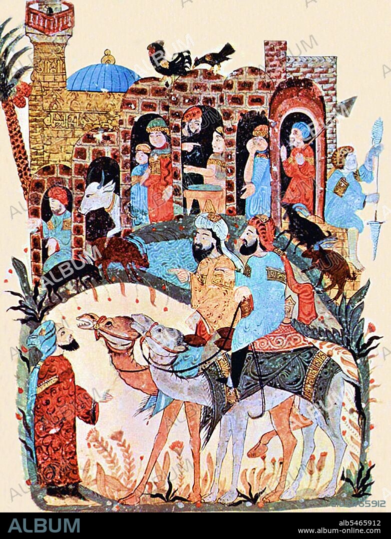 Yahyâ ibn Mahmûd al-Wâsitî was a 13th-century Arab Islamic artist. Al-Wasiti was born in Wasit in southern Iraq. He was noted for his illustrations of the Maqam of al-Hariri. Maqama (literally 'assemblies') are an (originally) Arabic literary genre of rhymed prose with intervals of poetry in which rhetorical extravagance is conspicuous. The 10th century author Badi' al-Zaman al-Hamadhani is said to have invented the form, which was extended by al-Hariri of Basra in the next century. Both authors' maqamat center on trickster figures whose wanderings and exploits in speaking to assemblies of the powerful are conveyed by a narrator. Manuscripts of al-Hariri's Maqamat, anecdotes of a roguish wanderer Abu Zayd from Saruj, were frequently illustrated with miniatures.