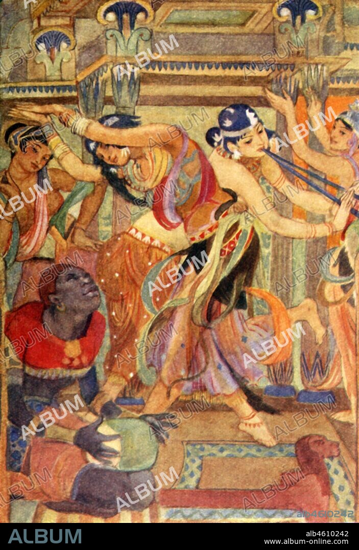 EVELYN PAUL. 'The Goddesses as Dancing-girls', 1915. In Greek mythology, Terpsichore is one of the nine Muses and goddess of dance and chorus. From "The Myths of Ancient Egypt", by Lewis Spence. [George G. Harrap & Co. Ltd., London, 1915].