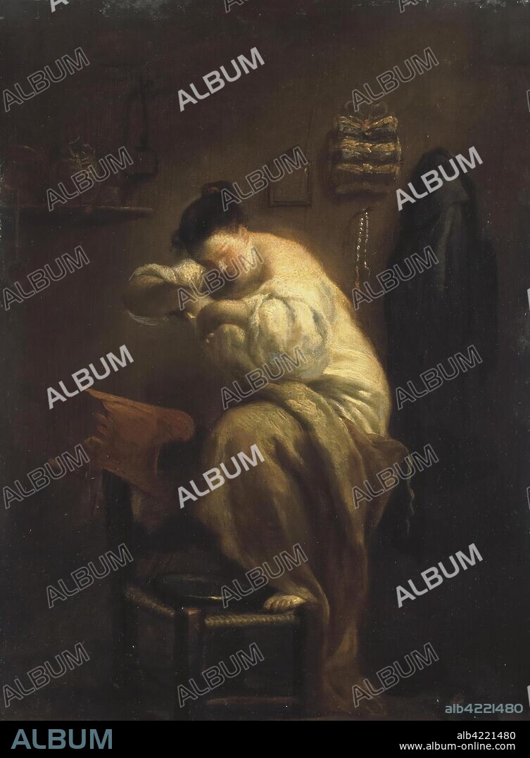 GIUSEPPE MARIA CRESPI. 'Woman Looking for Fleas'. Italy, 1710s. Dimensions: 25x18,5 cm.