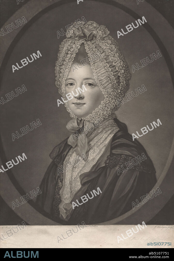 Elizabeth, Duchess of Hamilton and Brandon and of Argyll, Print made by John Finlayson, 17301776, British, after Katharine Read, 17231778, British, 1770, Mezzotint on medium, slightly textured, cream laid paper, Sheet: 20 1/8 × 14 inches (51.1 × 35.6 cm) and Image: 17 7/8 × 13 7/8 inches (45.4 × 35.2 cm).