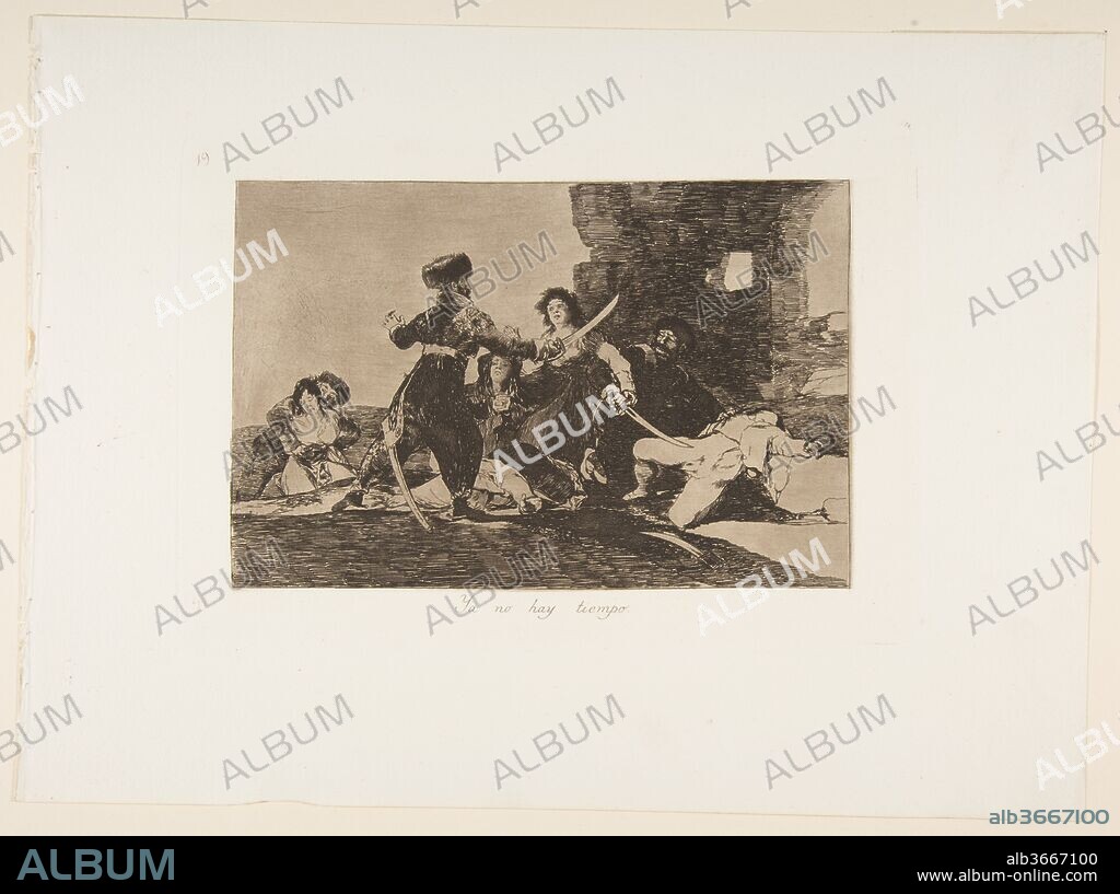 Plate 19 from 'The Disasters of War' (Los Desastres de la Guerra): 'There isn't time now.' (Ya no hay tiempo.). Artist: Goya (Francisco de Goya y Lucientes) (Spanish, Fuendetodos 1746-1828 Bordeaux). Dimensions: Plate: 6 1/2 × 9 1/4 in. (16.5 × 23.5 cm)
Sheet: 9 15/16 × 13 7/16 in. (25.2 × 34.2 cm). Series/Portfolio: The Disasters of War. Date: 1810 (published 1863).