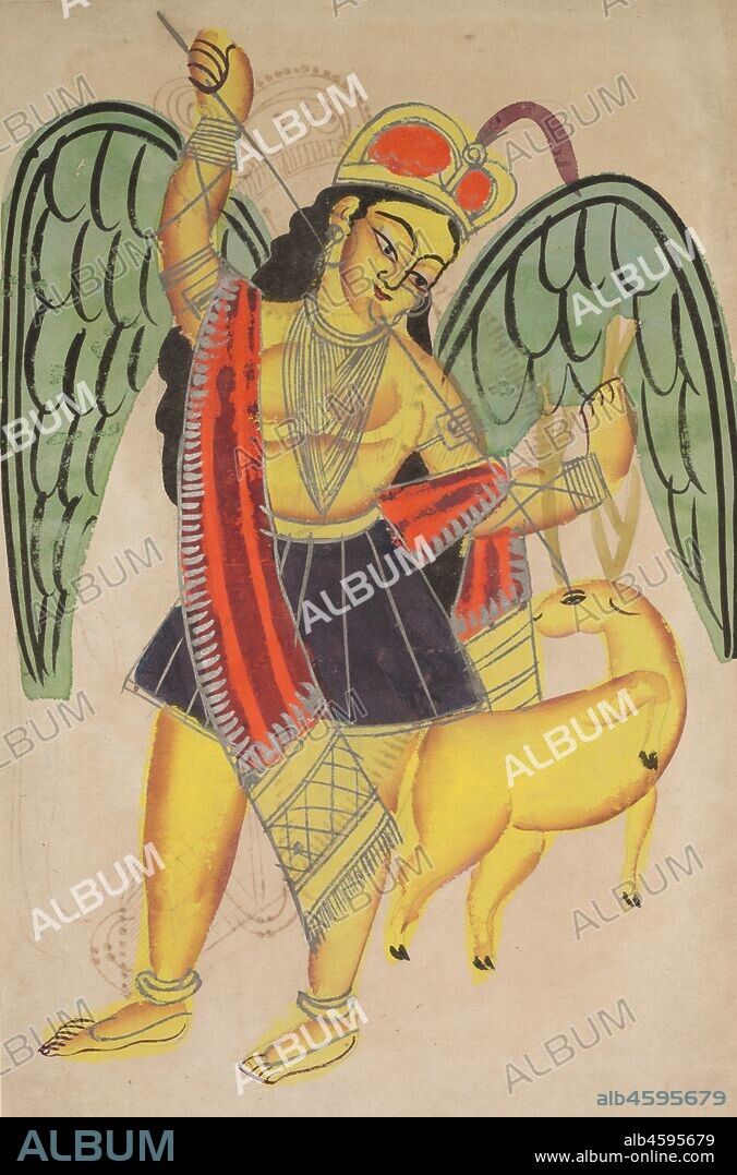 Diana or Artemis, Goddess of the Hunt, 1800s. An adaptation of the Greek goddess Diana or Roman goddess Artemis, goddess of the hunt, this winged fairy wears a British crown and a short skirt and carries a spear. Like Diana/Artemis, the stag is presented on her left. Her hair resembles that of other Hindu goddesses.