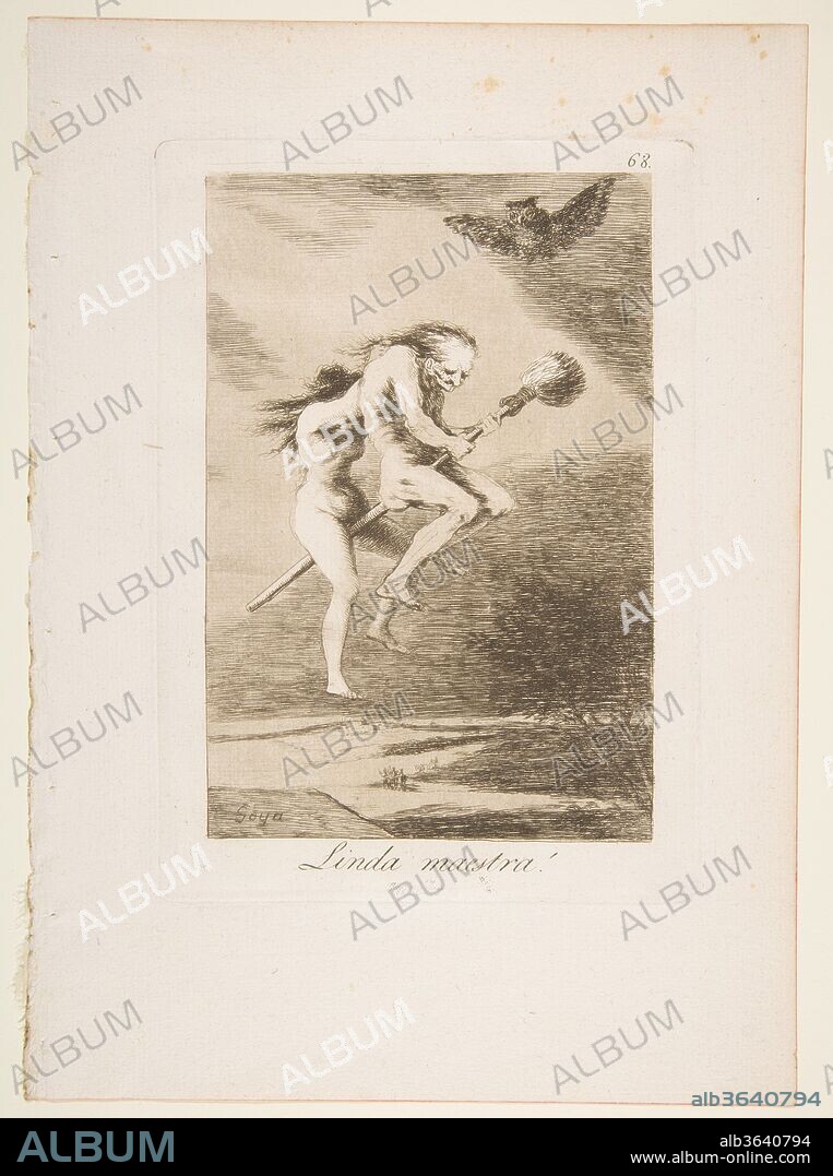Plate 68 'Los Caprichos': Pretty teacher! (Linda maestra!). Artist: Goya (Francisco de Goya y Lucientes) (Spanish, Fuendetodos 1746-1828 Bordeaux). Dimensions: Plate: 8 1/4 x 5 13/16 in. (20.9 x 14.8 cm)
Sheet: 11 5/8 x 8 5/16 in. (29.5 x 21.1 cm). Series/Portfolio: Los Caprichos. Date: 1799.