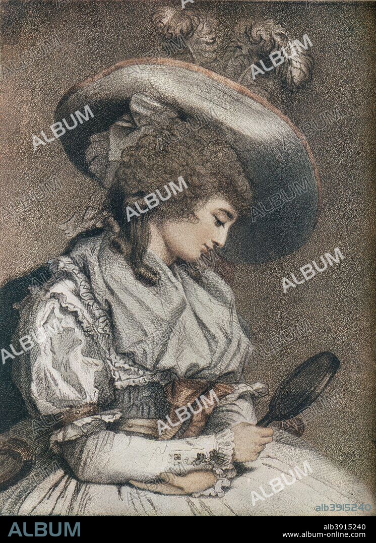Narcissa, 1787. A stipple engraving after an original painting by John Raphael Smith (1752-1812). From The Connoisseur 1907-8.