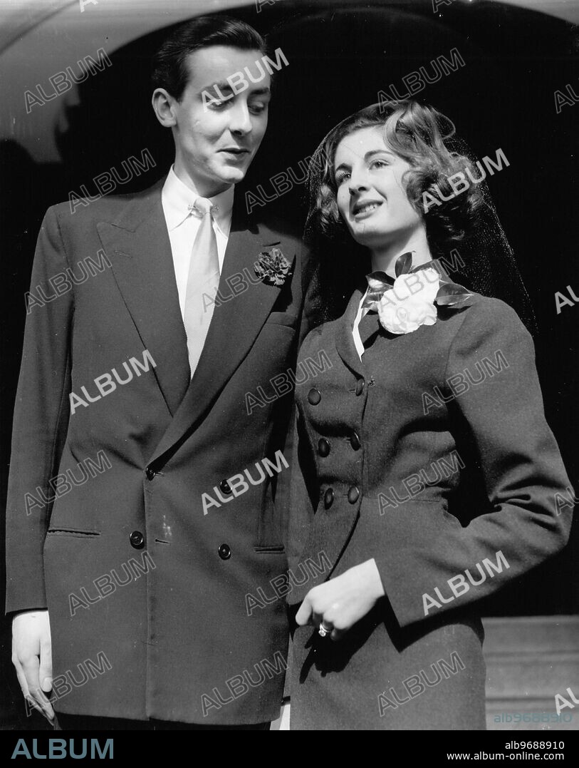 Lady Annabel Vane Tempest Stewart daughter of Marquess of Londonderry marries Mark Birley the son of Sir Oswald Birley the portrait painter leaving Caxton Hall 1954.