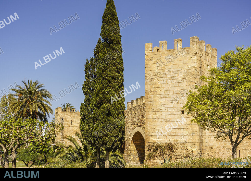 Medieval wall, 14th century, Alcudia, Mallorca, Balearic Islands, Spain.