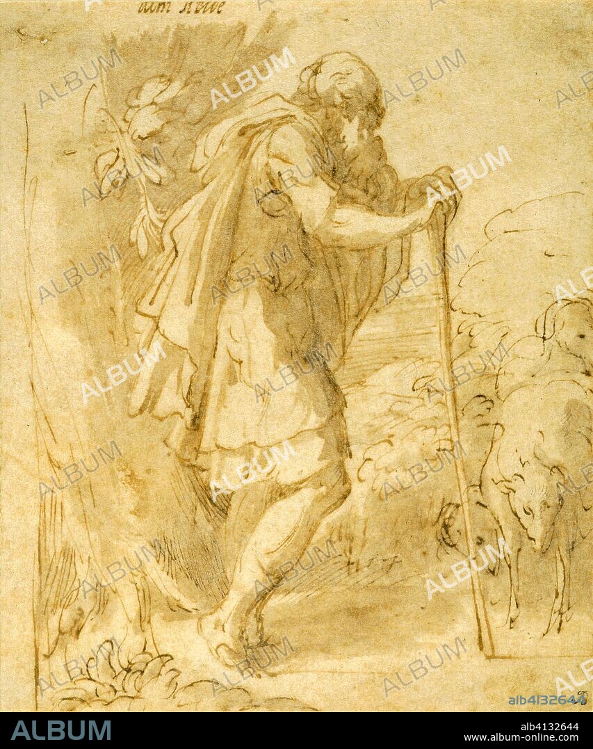 Old Shepherd Leaning on a Staff. Francesco Mazzola, called Parmigianino; Italian, 1503-1540. Date: 1524-1532. Dimensions: 141 x 118 mm. Pen and brown ink with brush and brown wash, over black chalk, on paper. Origin: Italy.