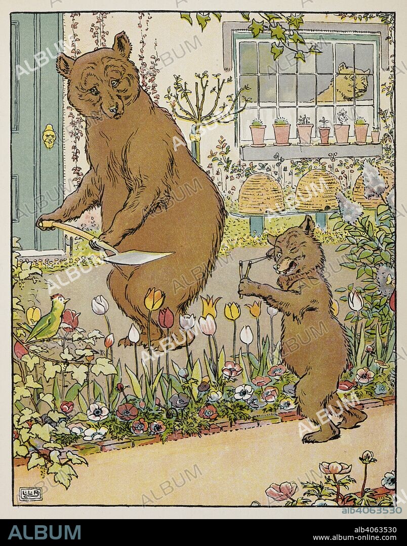 L. LESLIE BROOKE. The Three Bears gardening. The Golden Goose Book: being the stories of the Golden Goose, the Three Bears, the 3 Little pigs, Tom Thumb. With numerous drawings in colour and black-and-white by L. L. Brooke. F. Warne & Co.: London & New York, [1905.]. Source: 12812.b.52.
