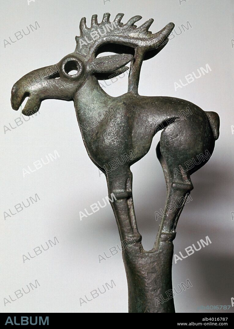 Bronze elk finial from a harness in the Ordos style, from Inner Mongolia, China, Han Period, 6th-5th Century BC. From the British Museum's collection.