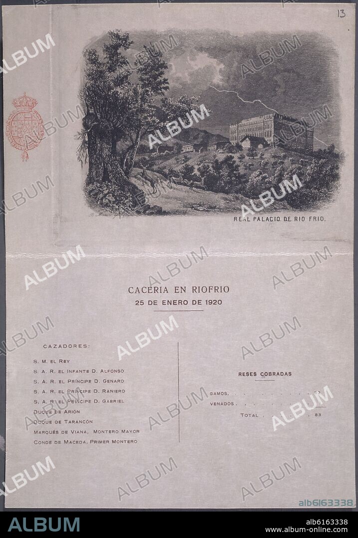 CACERIA EN RIOFRIO 25/1/1920 - TARJETA DE CAZADORES Y RESULTADO DE LA MONTERIA.