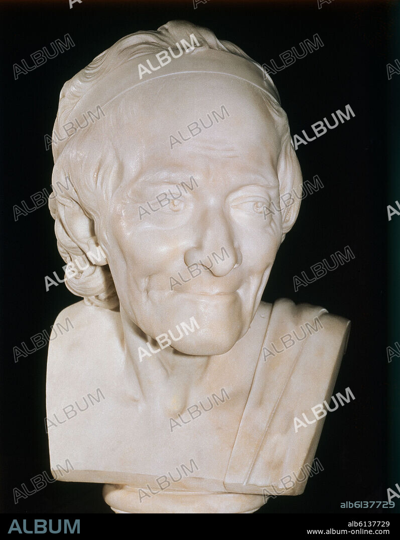 JEAN-ANTOINE HOUDON. BUSTO DE VOLTAIRE (FRANCOIS-MARIE AROUET) 1694-1778.