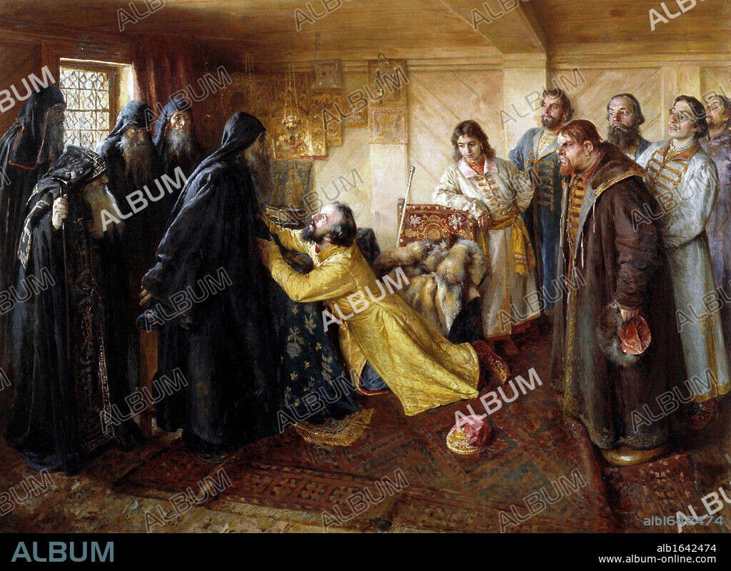 Ivan the Terrible begs to become a Monk by K Lebedev. Ivan IV 'the Terrible' (1530 - 1584) Tsar of Russia 1533 - 1584.