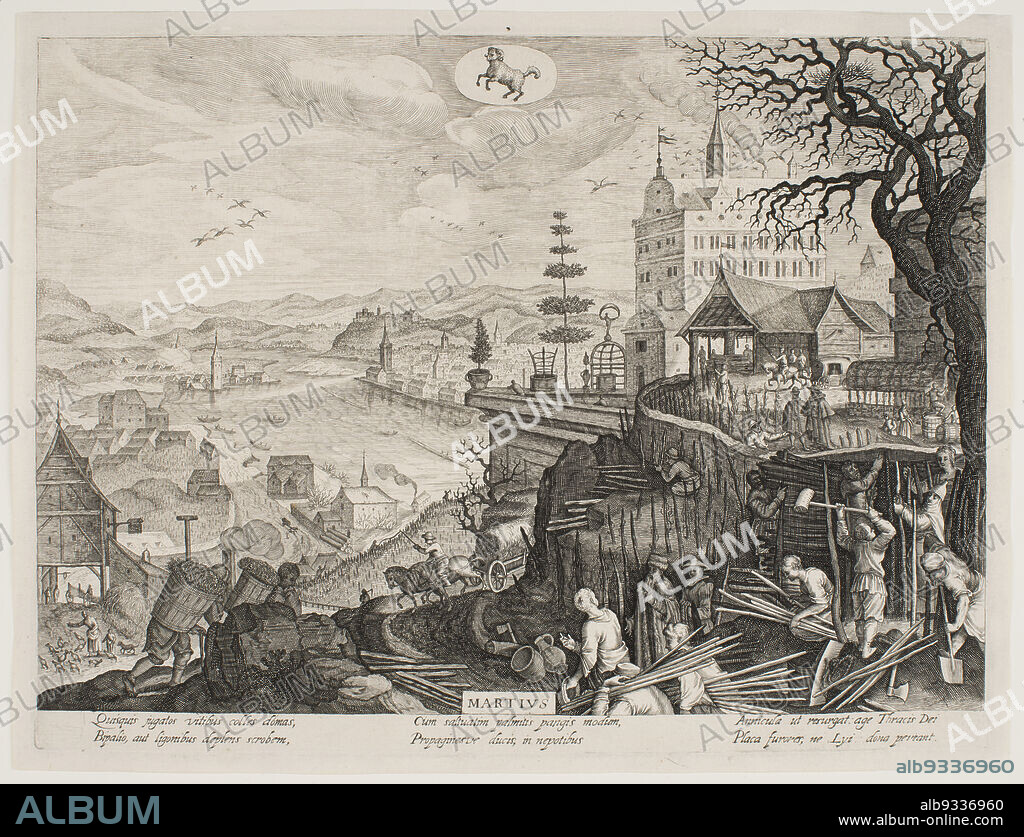 March, from the series 'The Twelve Months', Pieter Stevens, Flemish (active Bohemia), c.1567after 1624, Aegidius Sadeler II, Flemish, c.15701629, 1607, Engraving, Made in Europe, Prints, image: 8 1/2 x 11 3/16 in. (21.6 x 28.4 cm).