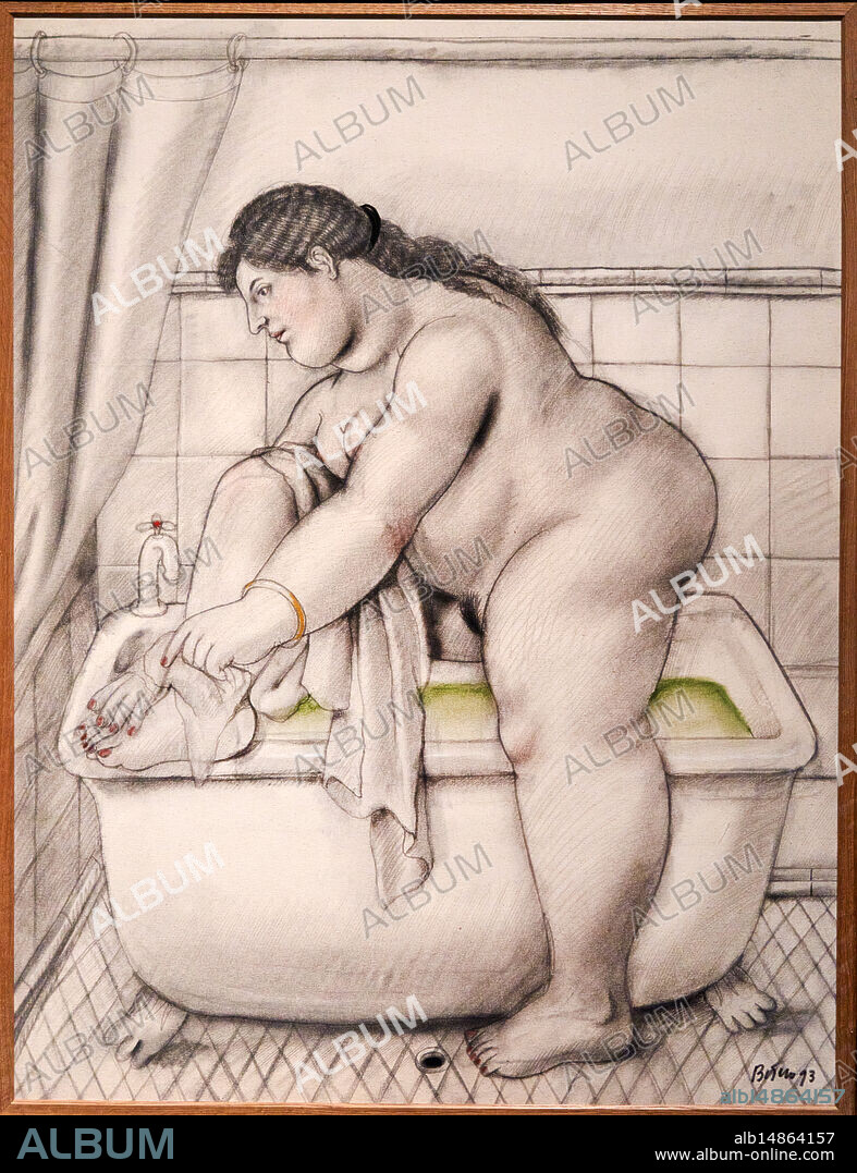 El baño, The bath, 1993, Pencil and watercolor on paper, Fernando Botero (1932-2023).
