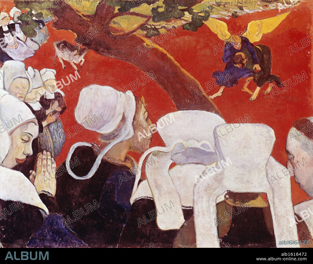 EUGÈNE HENRI PAUL GAUGUIN. Vision after the Sermon (Jacob Wrestling with the Angel), 1888, Paul Gauguin (1848-1903 French), Oil on canvas, National Gallery of Scotland, Edinburgh, Scotland.