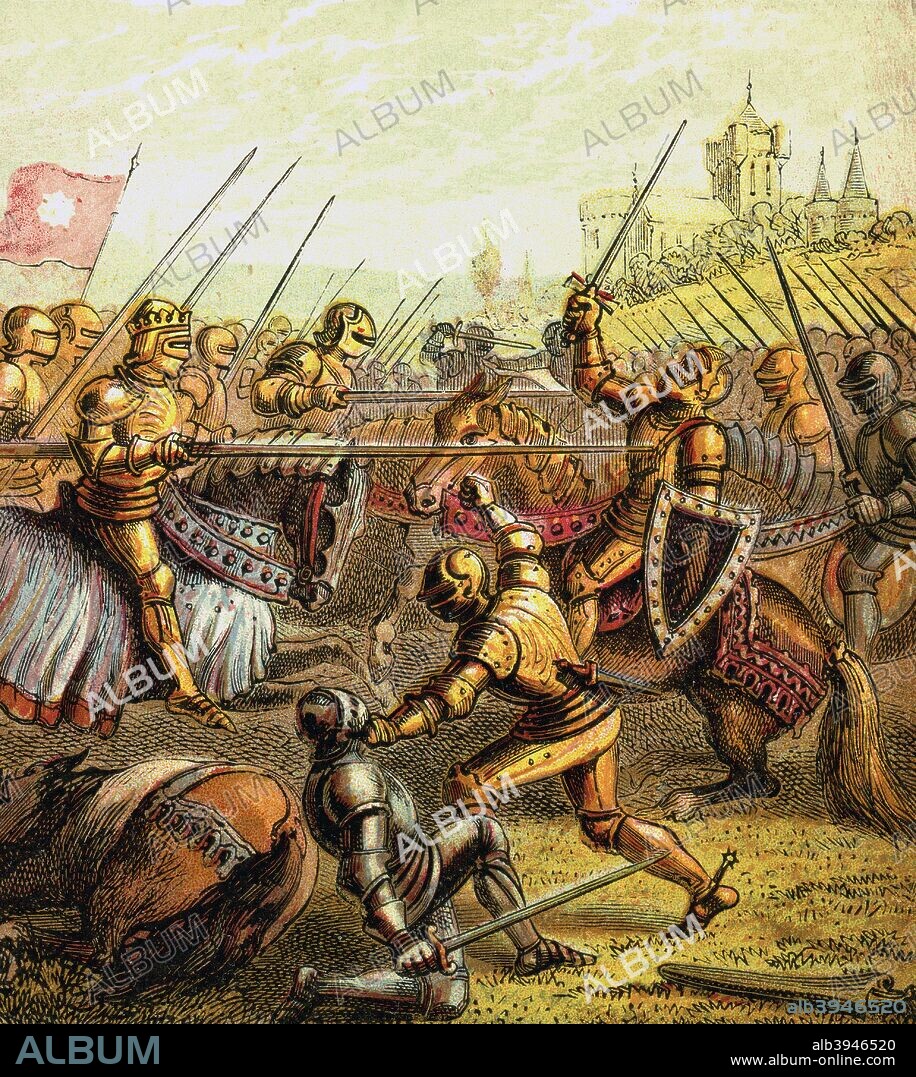 'Battle Of Tewkesbury, 1471', (c1850). The Battle of Tewkesbury in Gloucestershire was part of the Wars of the Roses, fought between the royal houses of York and Lancaster. Colour plate from Pictures of English History published by George Routledge & Sons, (London, New York, c1850).