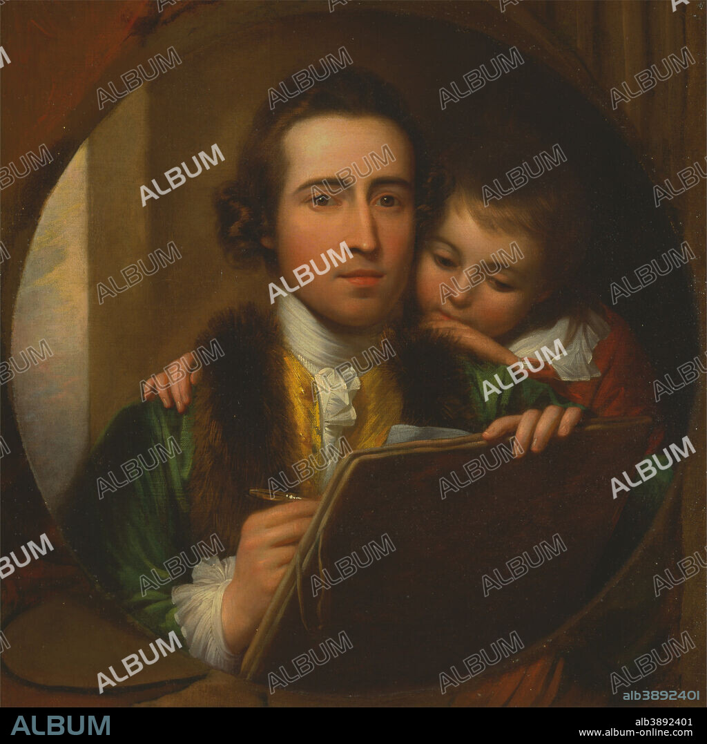 BENJAMIN WEST. The Artist and His Son Raphael. Date/Period: 1773. Painting. Oil on canvas. Height: 635 mm (25 in); Width: 632 mm (24.88 in).
