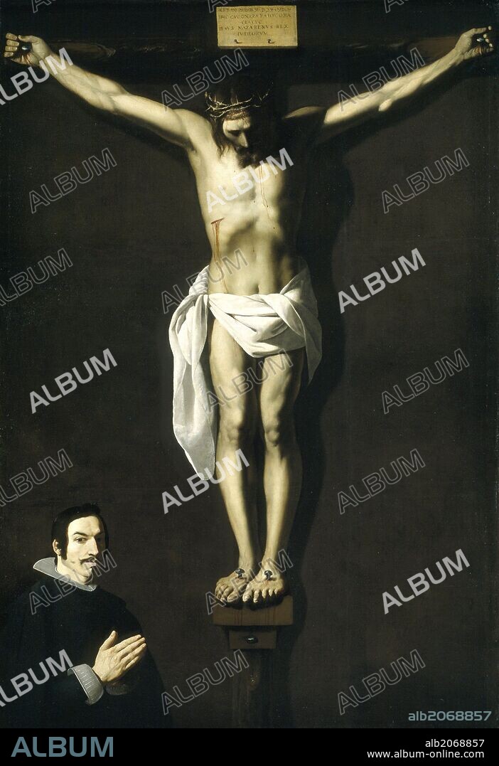 FRANCISCO DE ZURBARAN. Francisco de Zurbarán / 'Cristo crucificado con donante', 1640, Escuela Española, Óleo sobre Lienzo, 244 cm x 167,5 cm, P07707.