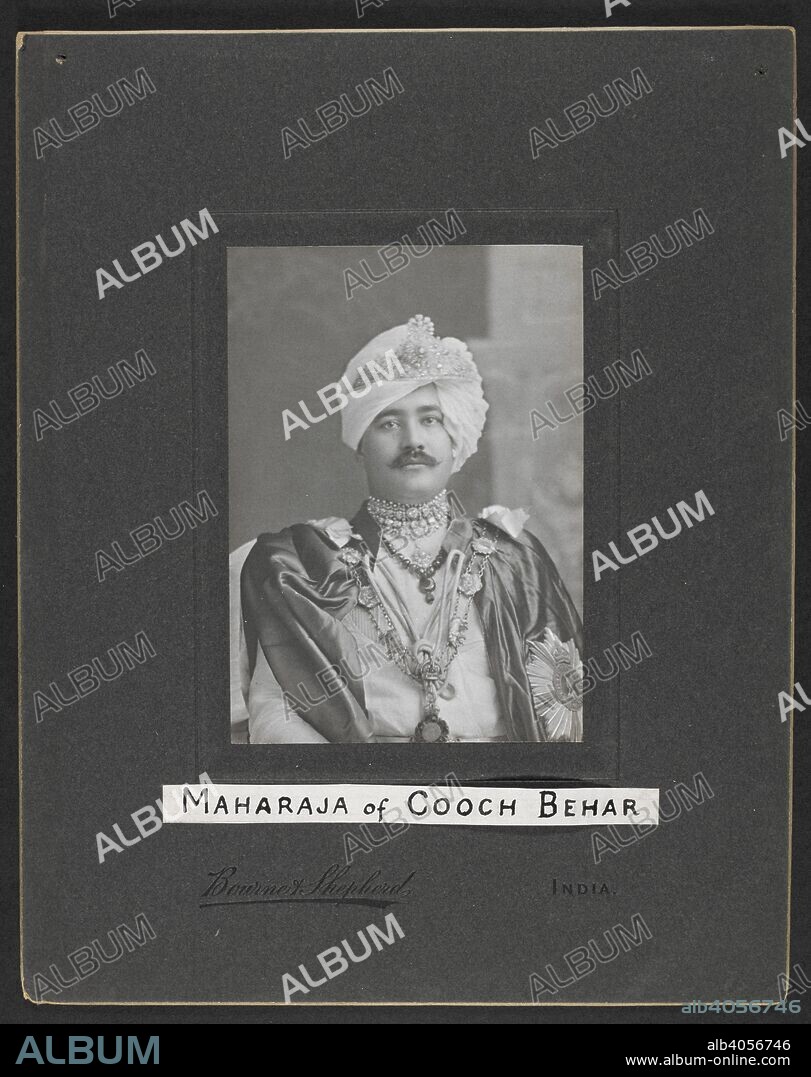 BOURNE AND SHEPHERD. A head and shoulders portrait of Sir Nripendra Narayan Bhup, Maharaja of Cooch Behar (1862-1911). Wheeler Collection: Portraits of Indian Rulers. c. 1903. photograph. Source: Photo 99/(97). Language: English.