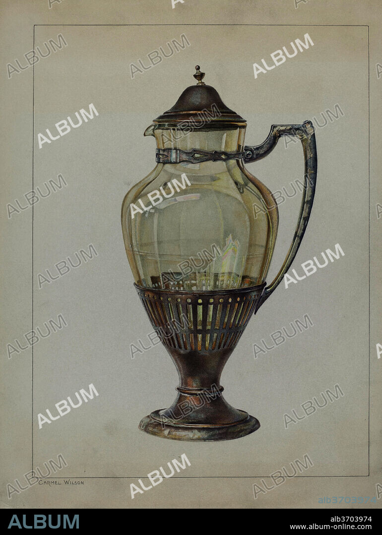 CARMEL WILSON. Silver and Glass Flagon. Dated: c. 1936. Dimensions: overall: 35.4 x 26.3 cm (13 15/16 x 10 3/8 in.)  Original IAD Object: 12 3/4" high; 5" in diameter. Medium: watercolor, graphite, and colored pencil on paper.
