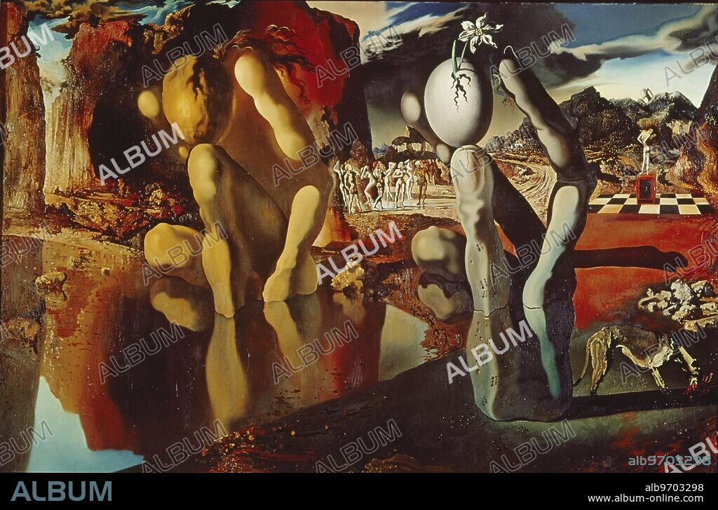 SALVADOR DALÍ. Metamorphosis of Narcissus. by Salvador Dali. The National Gallery, London. Salvador Felip Jacint Dalí Domènech (May 11, 1904 - January 23, 1989) was an important Catalan Spanish painter, best known for his surrealist works. (His name is also sometimes given as Salvador Felipe Jacinto Dalí Domènech, the Spanish rather than Catalan form of his name.) Dalí's work is noted for its striking combination of bizarre dreamlike images with excellent draftsmanship and painterly skills influenced by the Renaissance masters. ©TopFoto.