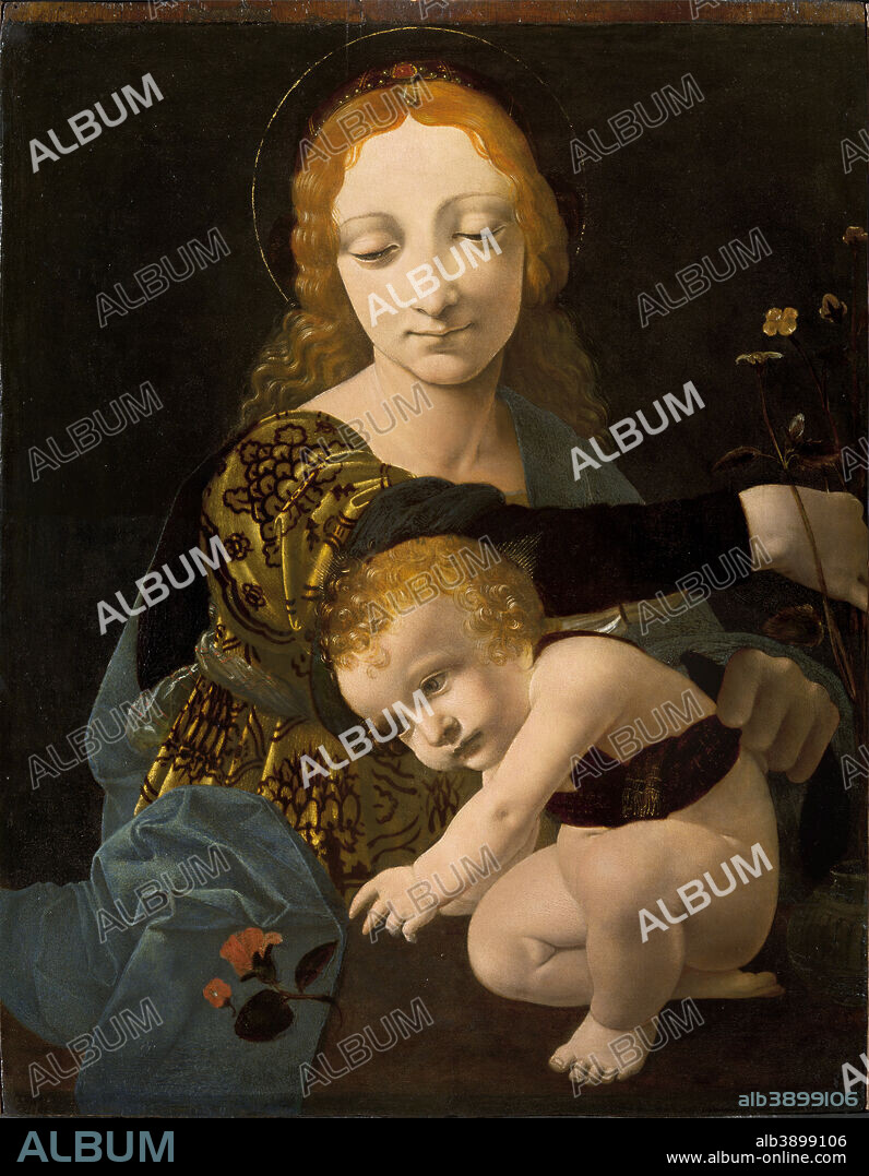 GIOVANNI ANTONIO BOLTRAFFIO. The Virgin and Child (The Madonna of the Rose). Date/Period: 1480. Panel. Height: 45.50 mm (1.79 in); Width: 35.60 mm (1.40 in).