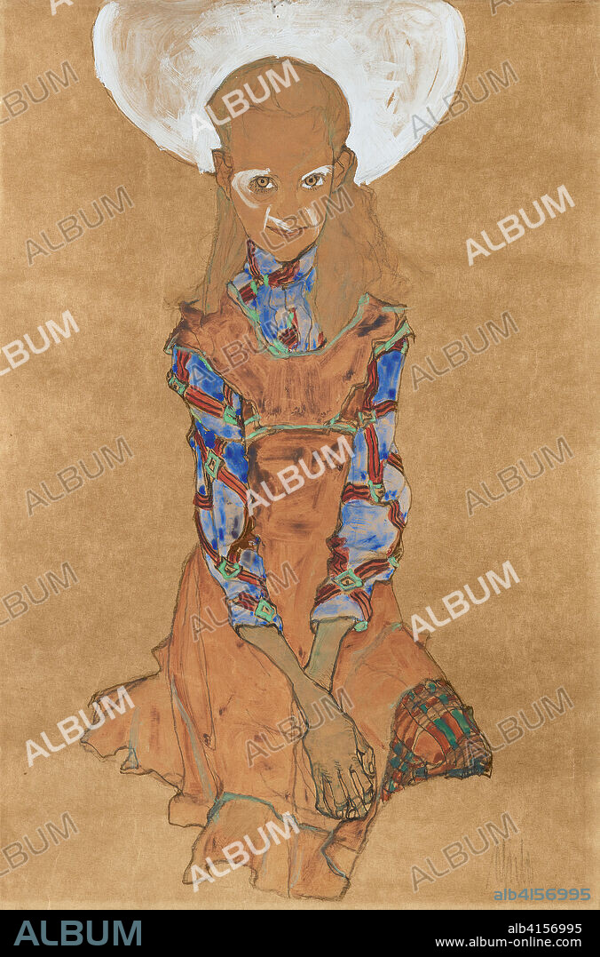 Egon Schiele (Tulln, 1890-Vienna, 1918). Seated Girl (Poldi Lodzinski) (ca. 1910). Watercolor, gouache, charcoal and pencil on paper. 45 x 30 cm.