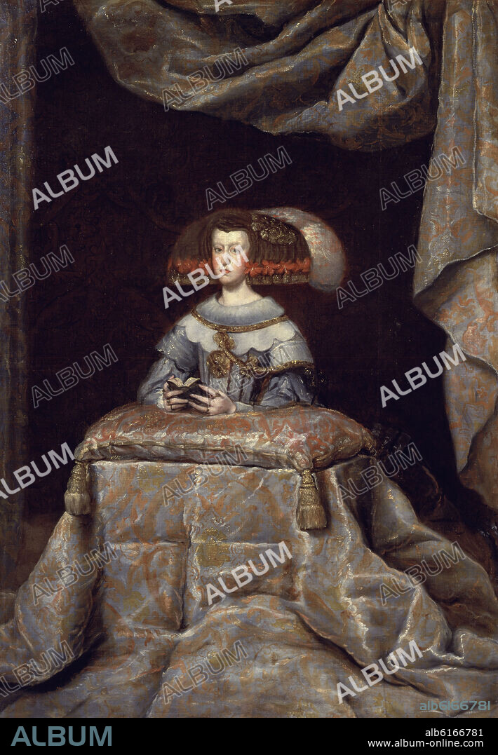 TALLER DE VELAZQUEZ. DOÑA MARIANA DE AUSTRIA, REINA DE ESPAÑA ORANTE - HACIA 1655 - OLEO/LIENZO - 209x147 cm - BARROCO ESPAÑOL - NP 1222.