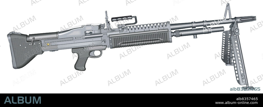 Light long-range assault weapon designed for both automatic and semiautomatic fire; its barrel is supported by a bipod.