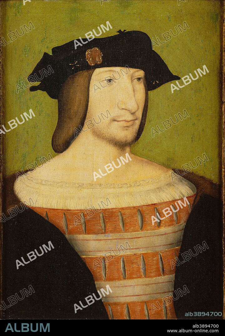JEAN CLOUET. Portrait de François Ier (1494-1547), roi de France. Date/Period: Ca. 1515. Painting. Oil on panel. Height: 350 mm (13.77 in); Width: 250 mm (9.84 in).