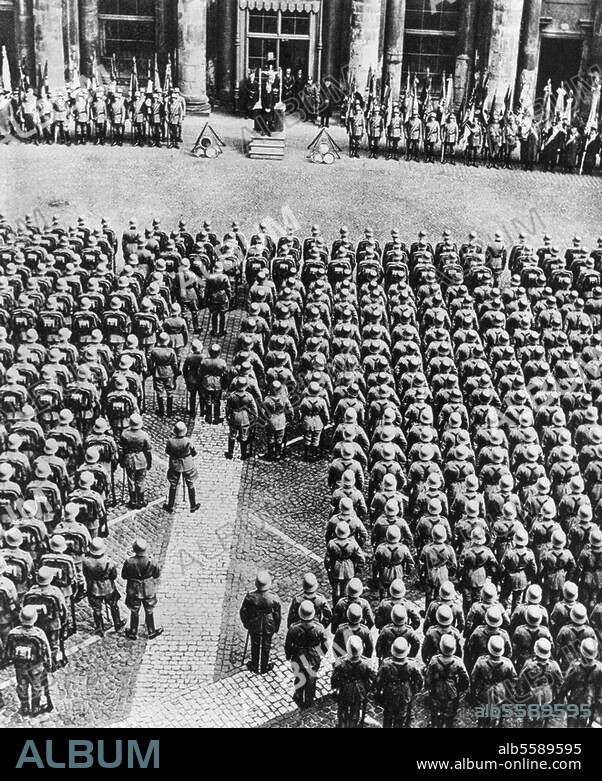 "Day of Potsdam", 21 March 1933 (state ceremony at Potsdam Garnisonkirche and opening of the Reichstag at Kroll Opera House in Berlin). The Berlin Garrison celebrates the "Day of Potsdam" with a festive service in the Schlüterhof of Berliner Stadtschloss. Photo.