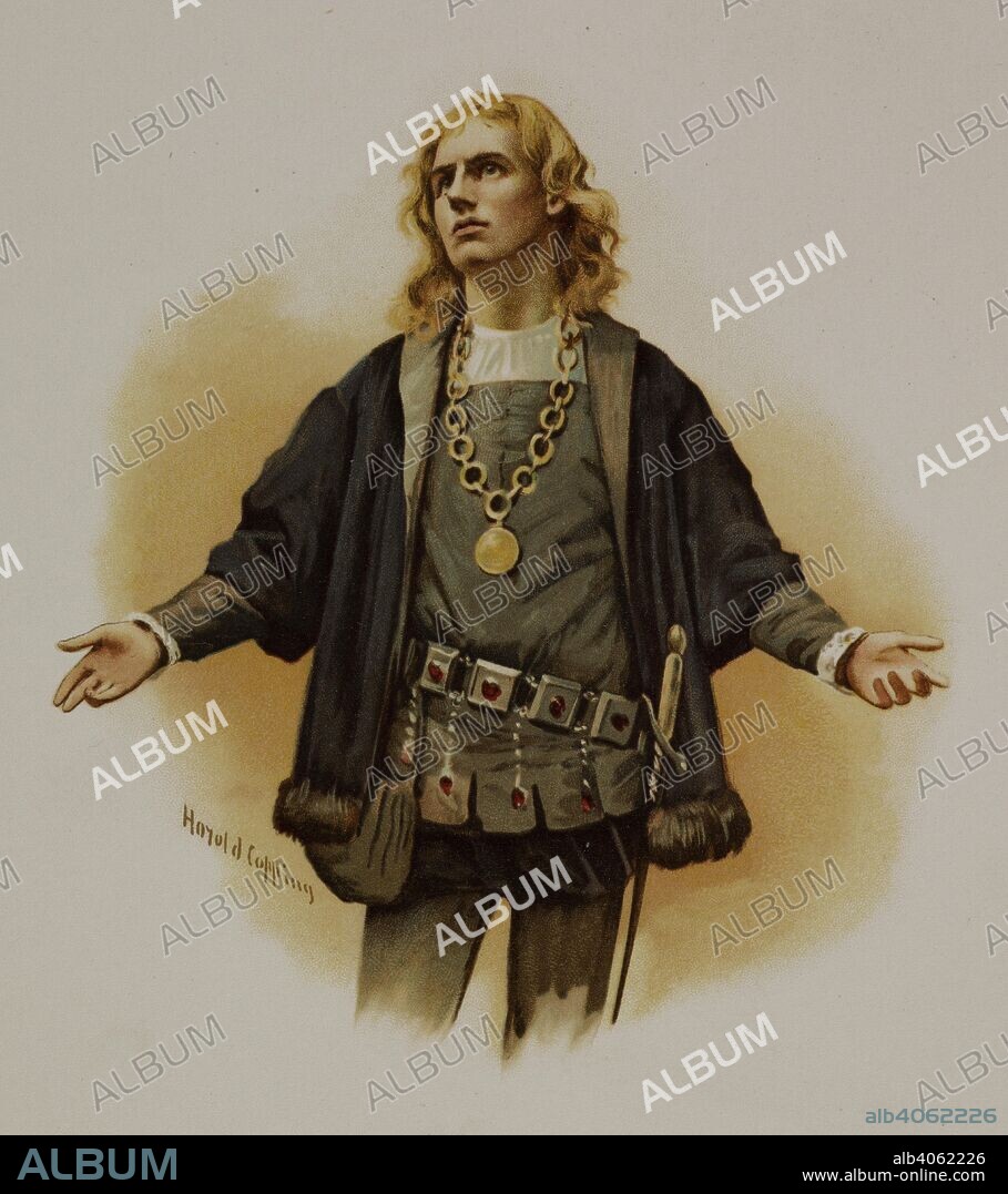 WILLIAM SHAKESPEARE. Portrait of Hamlet, prince of Denmark. Hamlet. Tuck & Sons: London, 1897. colour illustration. Source: 11764.m.9, frontispiece. Language: English.