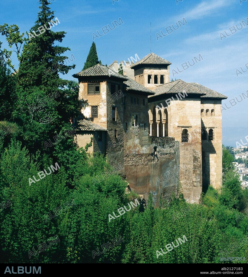 Spain. Granada. The Alhambra. Royal Palace. View of the walls, the Tower of the Ladies and the Oratory of Partal. 14th century.