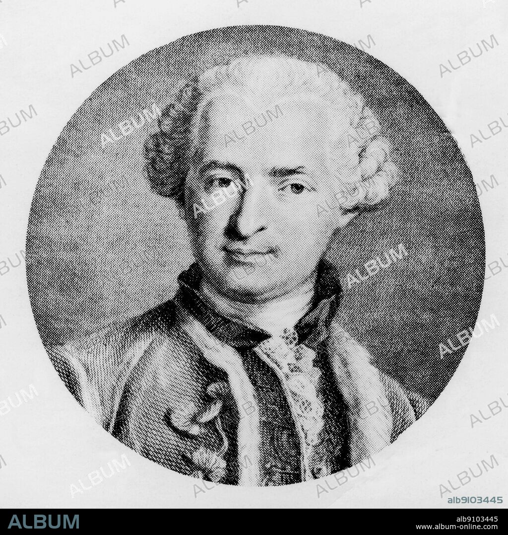 The Comte de St. Germain by N. Thomas claimed to have discovered the Elixir of Life. The Count of St. Germain (fl. 1710-1784) has been variously described as a courtier, adventurer, charlatan, inventor, alchemist, pianist, violinist and amateur composer, but is best known as a recurring figure in the stories of several strands of occultism - particularly those connected to Theosophy. Some sources claim that his name is not familial, but was invented by him as a French version of the Latin Sanctus Germanus, meaning "Holy Brother". ©TopFoto.