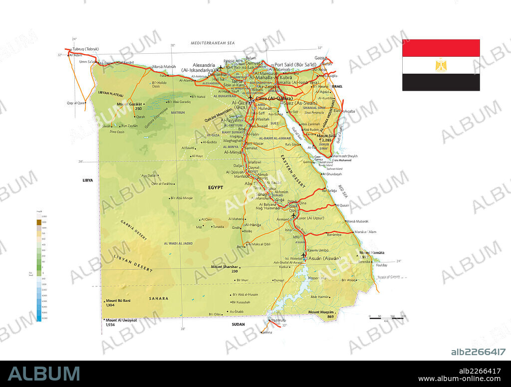 EGIPTO. Mapa físico y político de Egipto.
