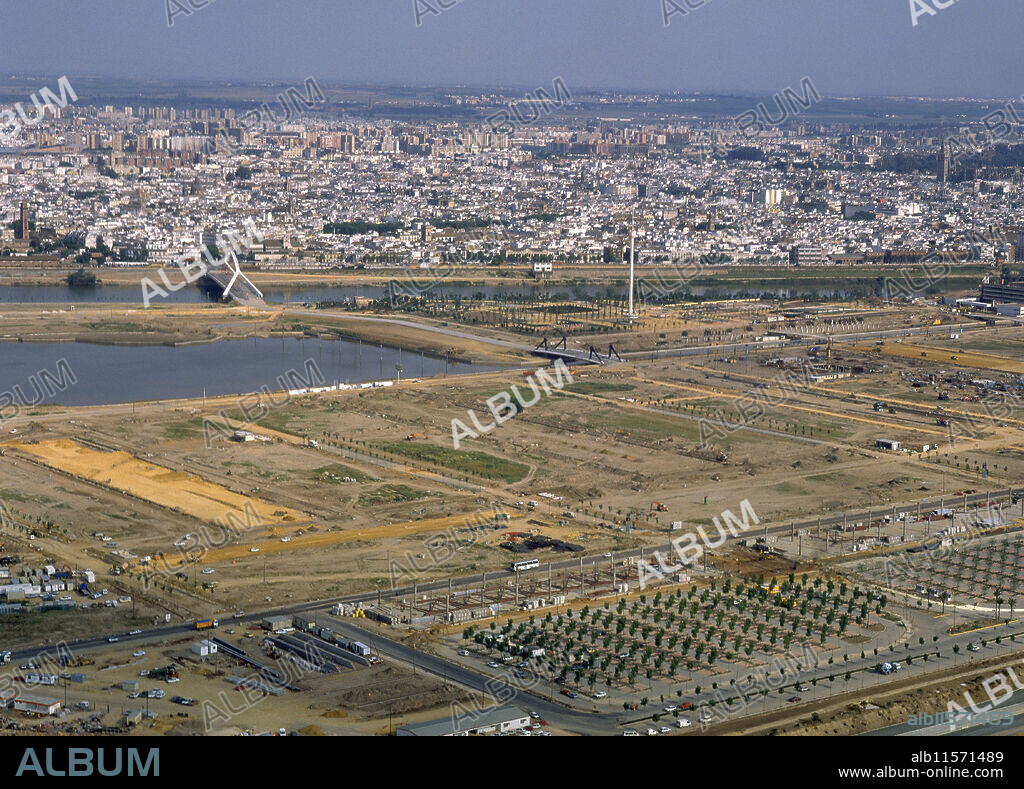 AEREA-OBRAS PARA EL RECINTO FERIAL DE LA EXPO 92 - FOTO AÑOS 90.