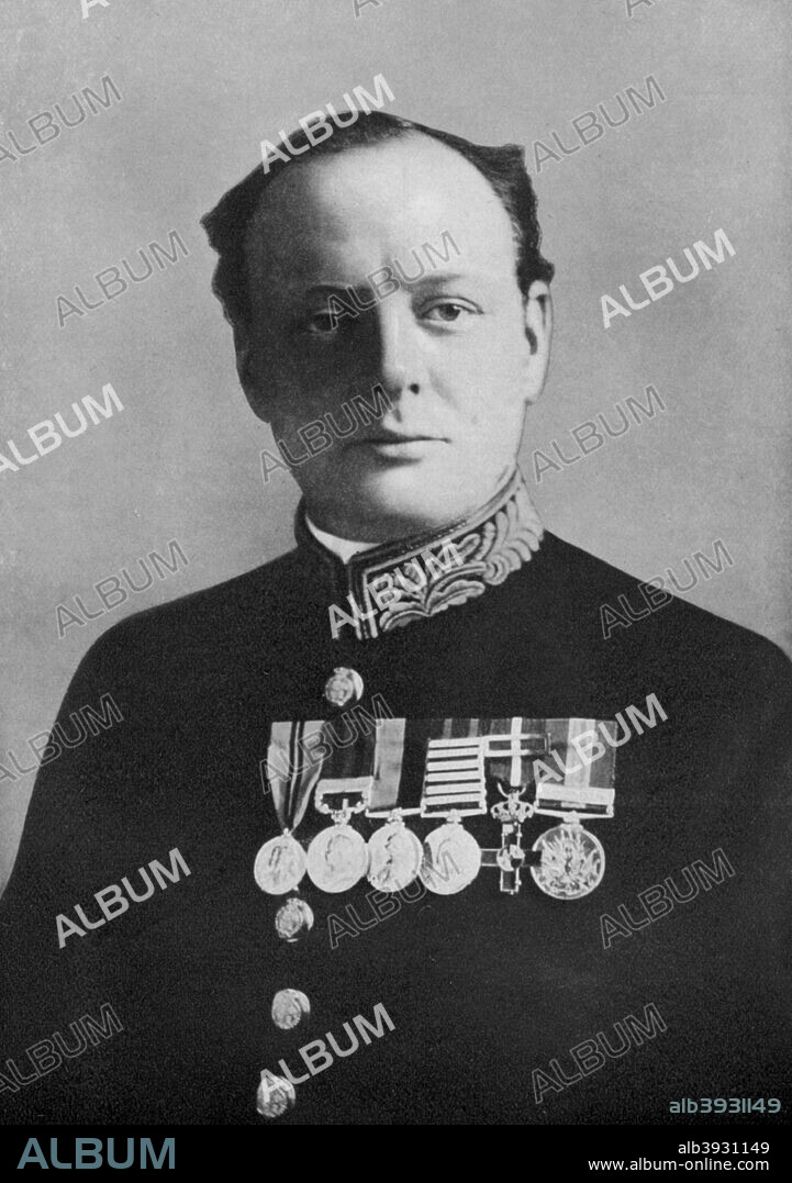 Winston Churchill, First Lord of the Admiralty, 1914-1915, (1920). Churchill (1875-1965) went on to serve as British prime minister during the Second World War. Illustration from The Illustrated War Record of the Most Notable Episodes in the Great European War 1914-1918, seventh edition, (The Swarthmore Press Ltd, London, c1920).