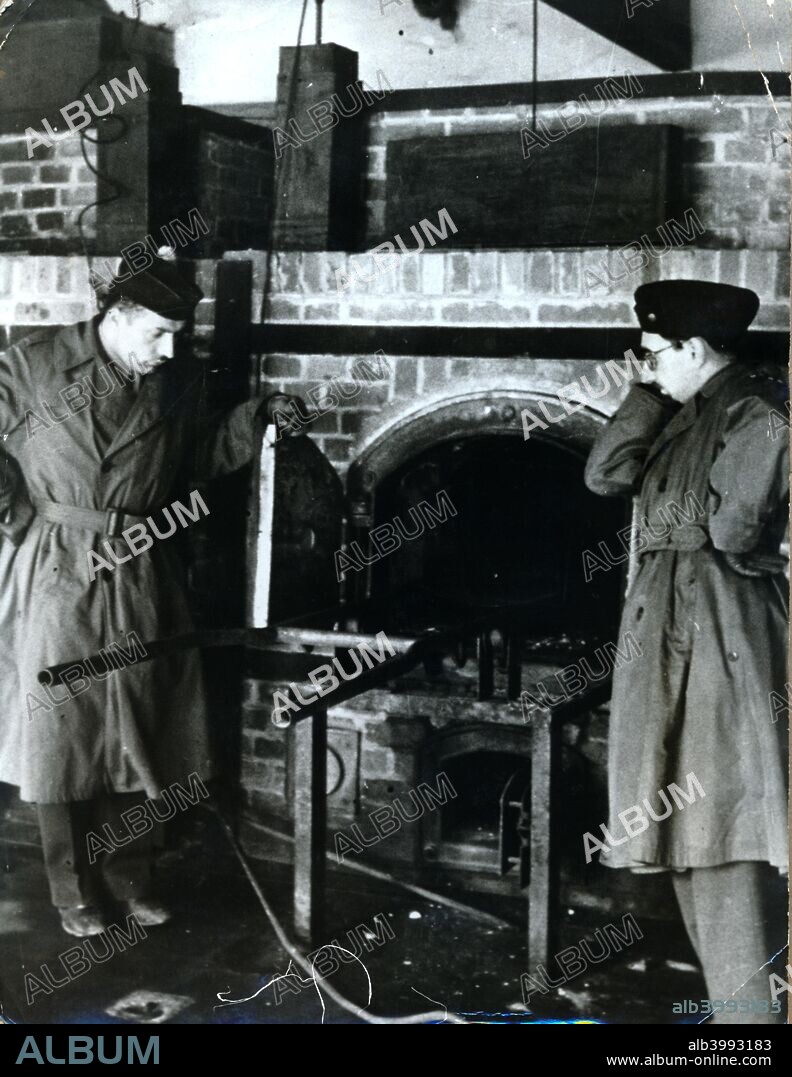 Crematorium, Dachau concentration camp, Bavaria, Germany, c1945. Constructed in 1933, originally primarily to house political prisoners, Dachau was the first concentration camp to be built by the Nazis. Between its opening and the end of the Second World War, prisoners from various countries invaded and occupied by the Nazis were imprisoned there, together with German nationals, Jews, members of the Christian clergy and ordinary criminals. In all over 30,000 people died at Dachau. The US Army liberated the camp at the end of April 1945, finding its barracks crowded with some 32,000 prisoners, many starving, crammed 1600 a time into buildings designed to house 250.