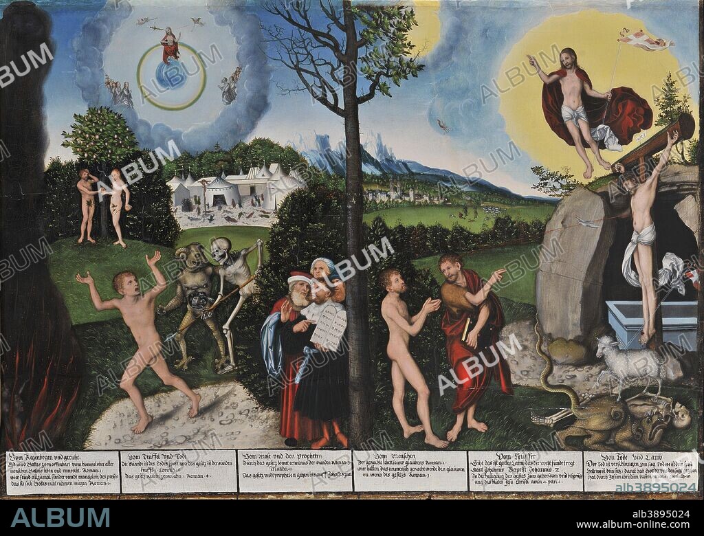 LUCAS CRANACH THE ELDER. Damnation and Redemption / Law and Grace. Date/Period: 1529. Tempera on lime. Height: 82.2 cm (32.3 in); Width: 118 cm (46.4 in).