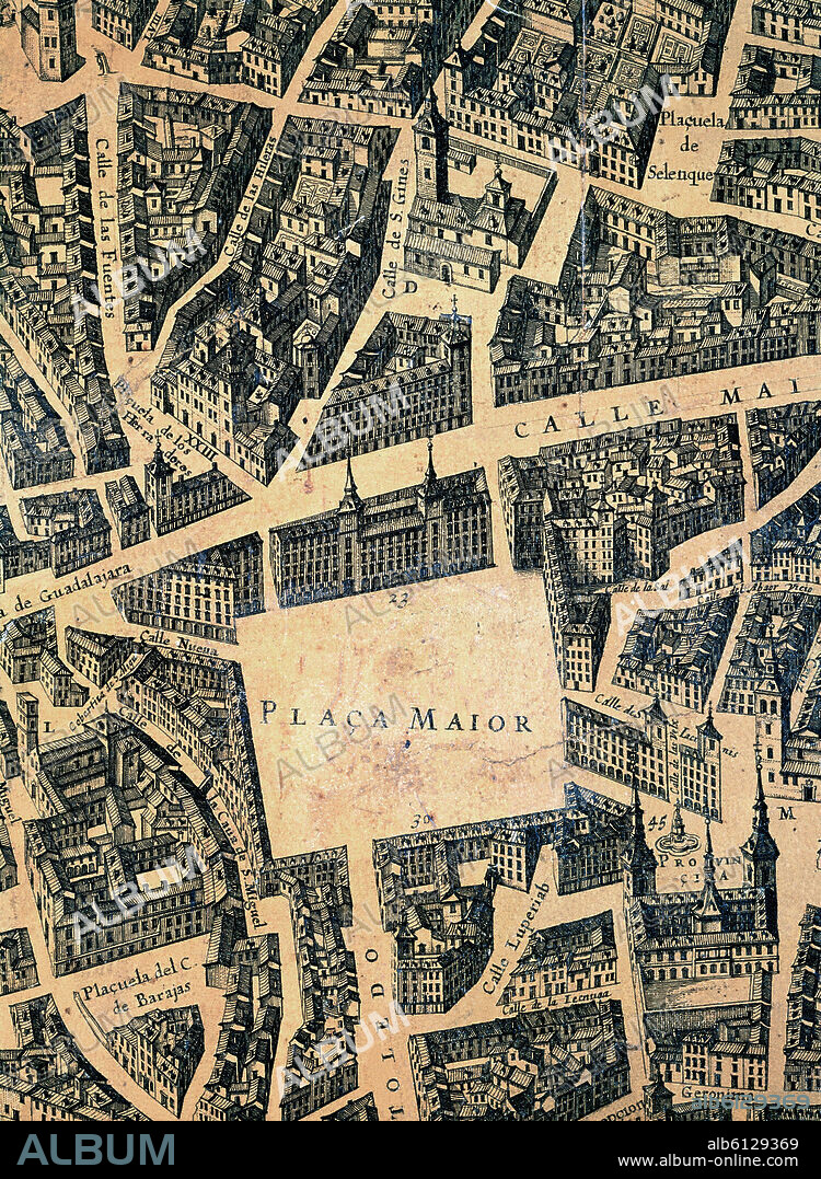 PEDRO TEIXEIRA (1592-1662) PEDRO TEXEIRA. PLANO DE MADRID - DETALLE DE LA PLAZA MAYOR -URBANISMO - SIGLO XVII.