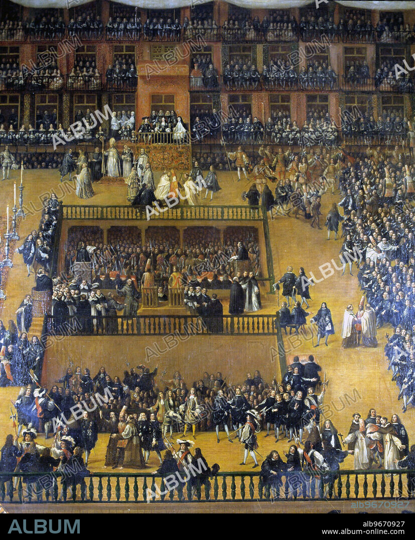 FRANCISCO RIZI. RIZI , FRANCISCO. PINTOR ESPAÑOL . MADRID 1614 - 1685. " AUTO DE FE EN LA PLAZA MAYOR DE MADRID , 1683 " ( DETALLE ). MUSEO DEL PRADO. MADRID. INQUISICION.