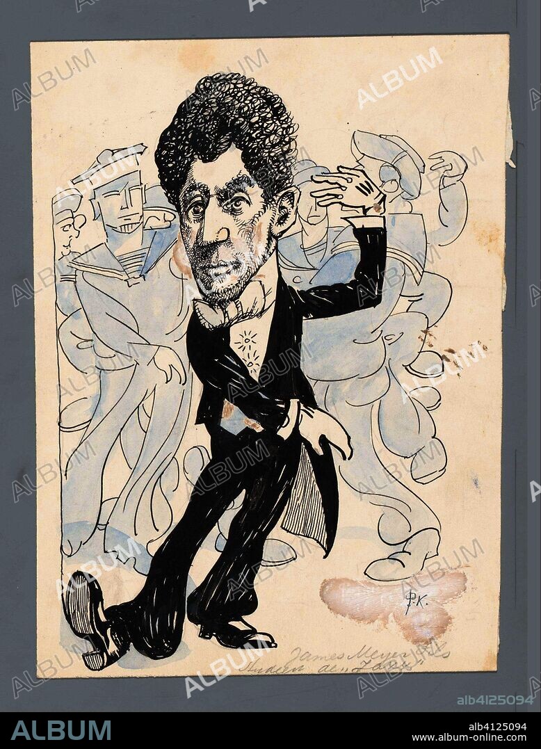 James Meijer dirigeert  jazzmuziek. James Meyer Fils studeert de "Jazz" (title on object). Draughtsman: Patricq Kroon (signed by artist). Dating: 1920 - 1930. Place: Netherlands. Measurements: h 209 mm × w 156 mm.