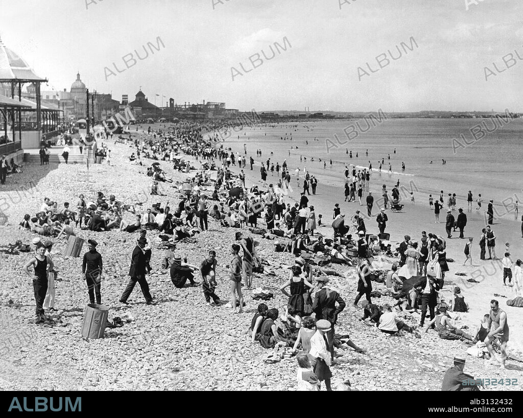 Revere, Massachusetts:  c. 1920 Thousands of Bostonites thronged to nearby Revere Beach to escape the heat wave that struck the East Coast this weekend.