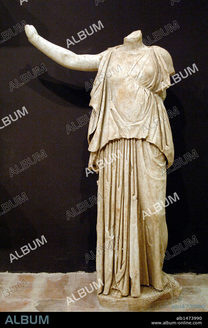 GREEK ART. REPUBLIC OF ALBANIA. Statue of Artemis, goddess of hunting. Found during the excavation of Phoenician in the year 2003-04. III-I century B.C. Ruins of Butrint Museum.