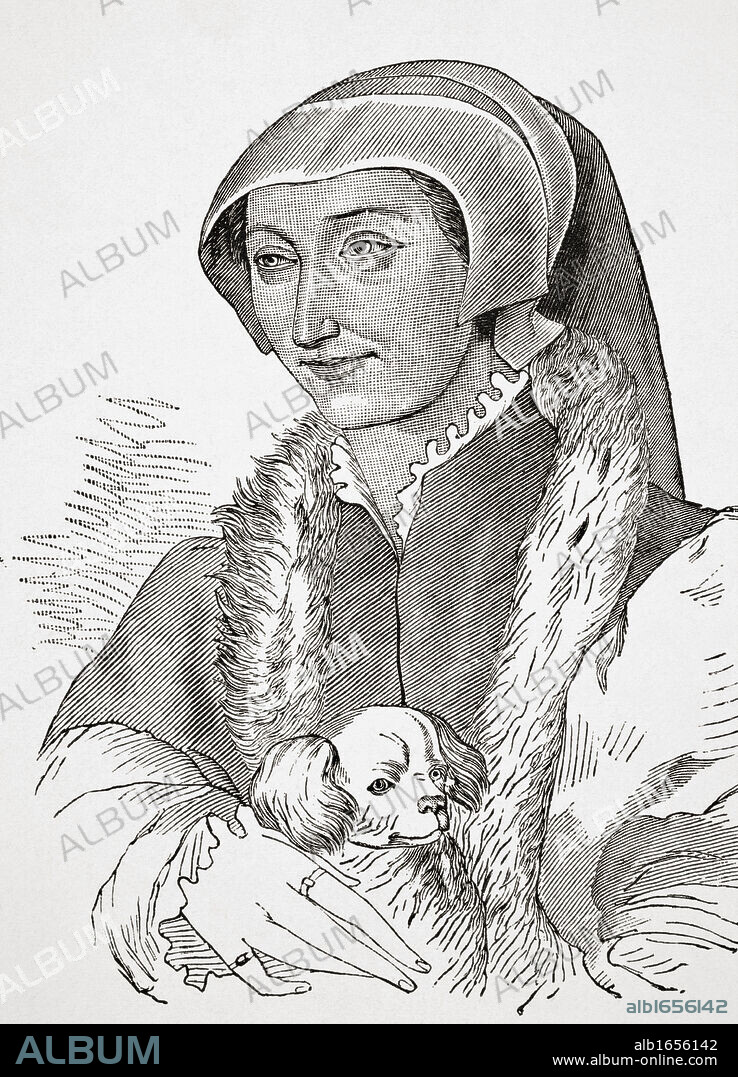 Marguerite de Navarre, 1492 - 1549 also known as Marguerite of Angouleme and Margaret of Navarre, queen consort of King Henry II of Navarre. From Science and Literature in The Middle Ages by Paul Lacroix published London 1878.